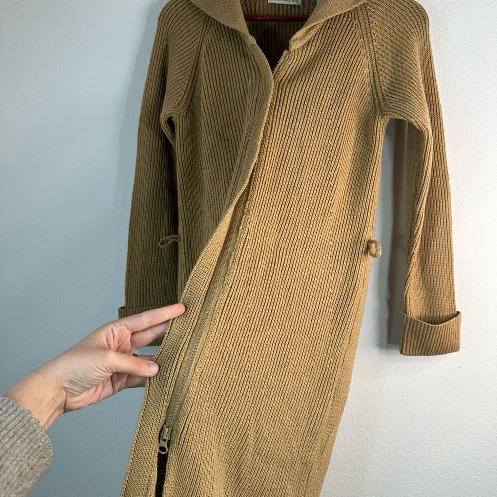Vintage Lord & Taylor Merino Wool Tan Ribbed Knit Duster Cardigan Sweater Jacket - Picture 4 of 8